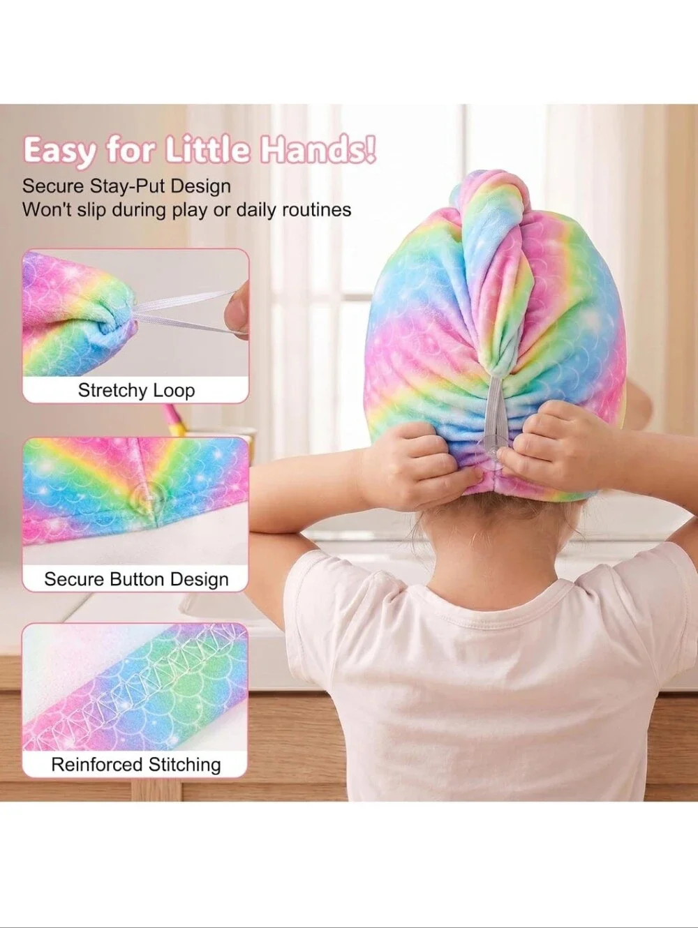 NWT Microfiber Hair Towel Wrap for Kids Girls, Ultra Absorbent, 2 Pack